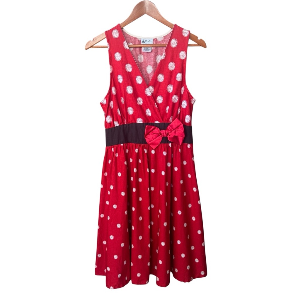 Disney Parks Womens Red White Dot Minnie Mouse Dress Bow Size Medium All Cotton
